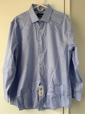 Tommy Hilfiger Gingham Dress Shirt Blue White Slim Fit Cotton Stretch XL $80